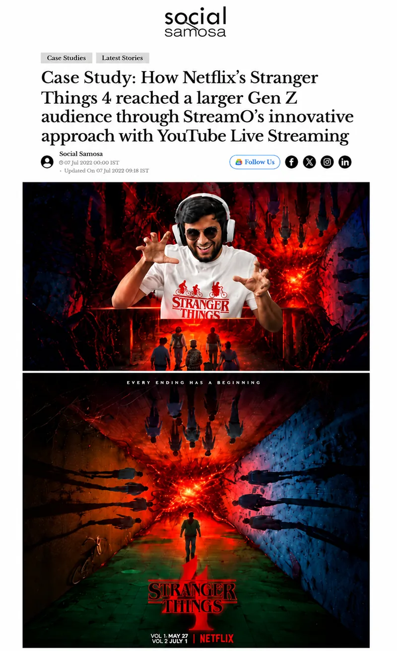 Social Samosa case study: how Netflix’s Stranger Things 4 reached a larger Gen Z audience through StreamO’s YouTube live streaming